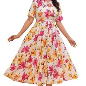 Jikonet Women's Western Dress Floral Printed Cotton Maxi Dress