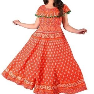 Dhruvi Casual Wear Orange Cotton Long Maxi Dress for Women (Free Size Up to XXL)