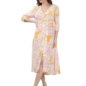 VERO MODA Women's Rayon Fit and Flare Midi Dress