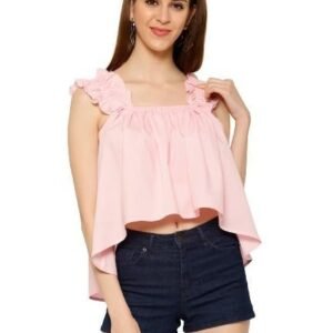 KASSUALLY Dresses for Women Pink Frilly Shoulder high Low Top