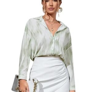 GRECIILOOKS Women's Rayon Oversized Fit Crop Top Korean Style Long Sleeve Oversized Button Down | Workwear Top for Office & Casual Wear