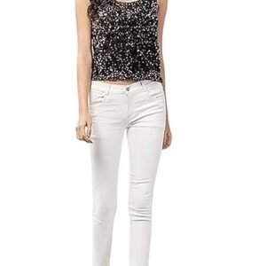 Akssports Sequin Round Neck Sleeveless Stretchable Slim Fit Tank Top for Women JK4-4 (XL_Silver)